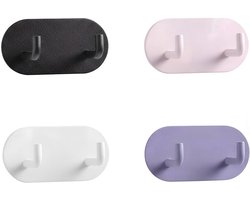 Set van 4 lijmhaken, roestvrij stalen handdoekhaak, stevige lijmhaak, nagelvrije lijmhaak, handdoekhaakhouder, voor keuken, badkamer, kasten, kantoor, deuren, muren (horizontale)