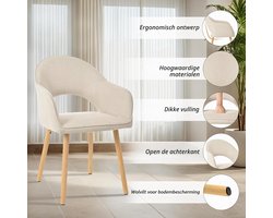 Set van 4 Luxe Beige Fluwelen Eetkamerstoelen met Houten Poten en Ergonomische Rugleuning en Armleuningen – Gestoffeerde Keukenstoelen voor Eetkamer en Woonkamer