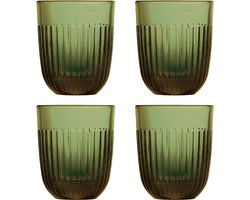 Set van 4 Luxe Drinkglazen – Stijlvol Ribbelontwerp van hoogwaardig Frans glas - La Rochère Quessant - Perfect voor Water, Cocktails of Fris - 4 x 260ml- Zeer hoge kwaliteit - Drinkglazen - Glazen Olijf Groen