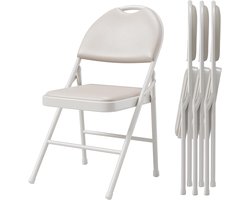 Set van 4 Luxe Klapstoelen - Ergonomische Eetkamerstoel met Hoge Rugleuning - PU Leer & Metalen Frame - Ruimtebesparend - Beige