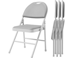 Set van 4 Luxe Klapstoelen - Ergonomische Eetkamerstoel met Hoge Rugleuning - PU Leer & Metalen Frame - Ruimtebesparend - Grijs