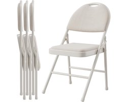 Set van 4 Luxe Klapstoelen - Metalen Frame met Zachte Zitting (Katoen/Linnen) - Ruimtebesparend - Voor Binnen & Buiten - Beige