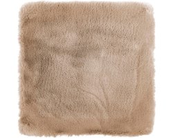 Set van 4 Luxe Pluche Zitkussens Kunstbont | 40x40 cm Vierkant Stoelkussen Taupe | Decoratief Woonkamer Kussen