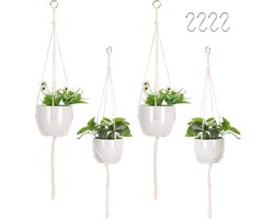 Set van 4 Macramé Plant Hangers van Katoen, Boho Decoratie voor Binnen en Buiten, Perfect voor Bloempotten en Tuinaccessoires