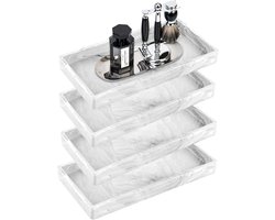Set van 4 Marmeren Siliconen Badkamer Dienbladen - Decoratief Rechthoekig Dienblad voor Cosmetica, Handdoeken en Sieraden