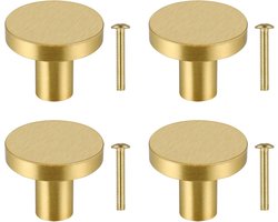 Set van 4 Massief Messing Gouden Ladeknoppen, Duurzame Kastknoppen voor Meubeldecoratie, Ideaal voor Kasten en Dressoirs, Inclusief Schroeven 20x33mm