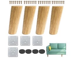 Set van 4 massieve houten meubelpoten 12cm - Vervangende poten voor bank, tafel en kast met montageplaat en antislipmatten