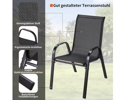 Set van 4 metalen buitenstoelen Stapelbaar terras Textilene eetkamerstoel Stapel metalen frame set van 4, belastingsgewicht 150 kg, zwart
