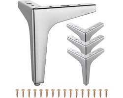 Set van 4 metalen driehoekige meubelpoten, 5 inch 13 cm meubeltafelpoten, poten voor banken en fauteuils, vervangende driehoekige kastpoten voor kast, bank, stoel, salontafel met schroeven (zilver)