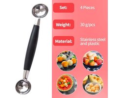 Set van 4 Metalen Meloenlepels en Bolvormpjes - Dubbele Uitholler voor Fruit