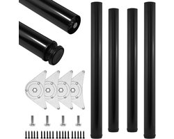 Set van 4 metalen tafelpoten, tafelpoten, meubelpoten, hoogte 710 mm, in hoogte verstelbaar +20 mm, diameter 60 mm, verstelbare voeten, bureaupoten, verstelbare voeten, stevige steunpoten voor werkbladen (zwart
