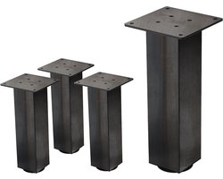 Set van 4 Meubelpootjes I-Design 30 cm Industrieel Uiterlijk Gepoedercoat Staal Vierkant Profiel 8x8 cm Hoogte Verstelbaar van 1-4 cm Ideaal voor Tafels Banken en Kasten