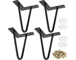 Set van 4 Meubelpoten - 15 cm - zwarte - metalen salontafelpoot - met schroeven - industriële meubelpoten - voor salontafels/kasten - met rubberen vloerbeschermers