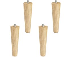 Set van 4 meubelpoten eiken ruw, H 150 mm / conisch Ø 45/25 mm met M8 draadstang van Sotech