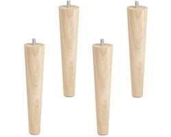 Set van 4 meubelpoten eiken ruw, H 200 mm / conisch Ø 45/25 mm met M8 draadstang van Sotech