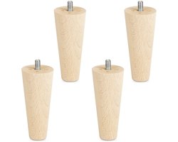 Set van 4 meubelpoten ruw beuken H 100 mm / conisch Ø 45/25 mm met stelschroef M8 van Sotech