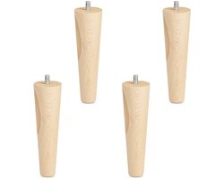 Set van 4 meubelpoten ruw beuken H 150 mm / conisch Ø 45/25 mm met stelschroef M8 van Sotech
