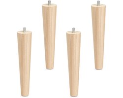 Set van 4 meubelpoten ruw beuken H 200 mm / conisch Ø 45/25 mm met stelschroef M8 van Sotech
