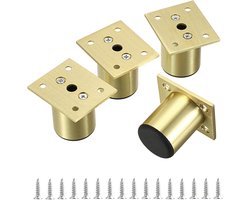 Set van 4 meubelpoten van aluminiumlegering – 5 cm – Voor stoelen, tafels, kasten, bureaus en banken – Inclusief schroeven – Eenvoudige montage – Rond – Goud