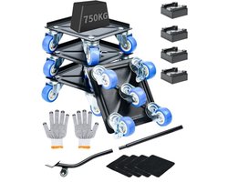 Set van 4 Meubelverplaatsers - Zware Uitvoering met 5 Wielen en Rem - Inclusief Hefboom en Accessoires