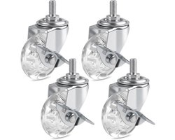 Set van 4 meubelwielen met rem, 50mm zwenkwielen voor meubels, ideaal voor meubels en kasten