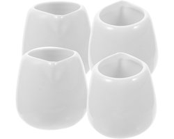 Set van 4 Mini Keramische Sauskommen met Gietrand - Drupvrije Melkbeker voor Koffie, Thee en Dressings - Wit Porselein voor Tafeldecoratie