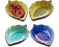 Set van 4 mini keramische schoteltjes, kleine borden voor snacks, bladeren vorm, handgemaakt sauzen schalen