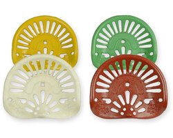 Set van 4 Miniatuur Tractor Zittingen in Geel, Groen, Wit en Rood - Decoratieve Tuinaccessoires of Verzamelobjecten