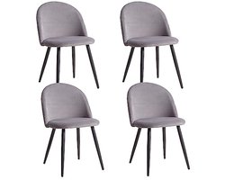 Set van 4 moderne eetkamerstoelen met fluwelen bekleding en metalen poten
