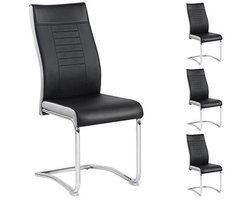 Set van 4 Moderne Eetkamerstoelen met Schommelfunctie in Zwart/Wit Imitatieleer