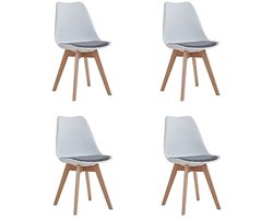 Set van 4 moderne eetkamerstoelen met stoffen kussens - Scandinavische stijl met beukenhouten poten (wit)
