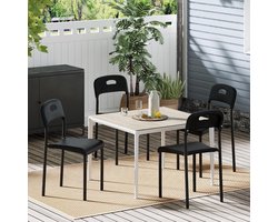 Set van 4 Moderne Eetkamerstoelen - Stapelbaar - Kunststof met Metalen Poten - Voor Binnen & Buiten - Design Keukenstoel - Zwart