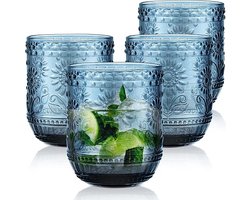 Set van 4 moderne gekleurde glazen waterglazen met bloemenmotief, 360 ml, vaatwasmachinebestendig