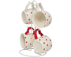 Set van 4 mokken op een rek met hartjesmotief VALENTINE