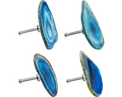 Set van 4 natuurlijke agaat meubelknoppen met schroef meubelknop handgreep kastknoppen voor kastladehandvatten kledingkasttrekhandvat (blauw)