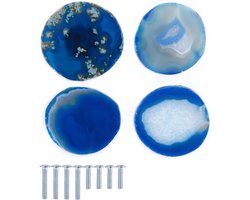 Set van 4 Natuurlijke Agaat Steen Knoppen voor Meubelgrepen, Decoratieve Handgrepen voor Lades en Kasten met Schroeven (Blauw)