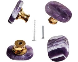 Set van 4 natuurlijke Amethist knoppen, kristallen knoppen handgrepen, kast stenen knoppen trekt, meubelknoppen paarse handgrepen voor dressoir kast meubeldeur DIY met schroeven (Amethist)