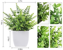 Set van 4 nep-plantjes, mini kunstmatige groenplantjes in pot voor huisdecoratie, binnen, kantoor, tafel, kamer, boerderijstijl