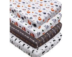 Set van 4 Neutrale Houten Bosdier Hoeslakens voor Babywieg