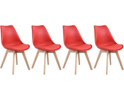 Set van 4 NORA Scandinavische stoelen rood met kussen