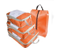 Set van 4 - Nylon compressie opbergtas - Garderobekast organizer - Ruimtebesparend ontwerp - Opbergtas + schoenenorganizer voor kleding, schoenen en andere items - Dubbel gebruik voor thuis en op reis - Oranje
