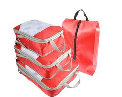 Set van 4 - Nylon compressie opbergtas - Garderobekast organizer - Ruimtebesparend ontwerp - Opbergtas + schoenenorganizer voor kleding, schoenen en andere items - Dubbel gebruik voor thuis en op reis - Rood