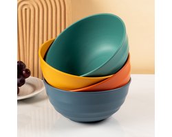 Set van 4 onbreekbare ontbijtkommen – kommen van tarwestro – Magnetron- en vaatwasserbestendig – Herbruikbare plastic kommen voor soep, salade en snacks – BPA-vrij – Meerkleurig