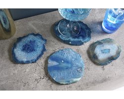 Set van 4 onderzetters voor glazen COASTER 10cm blauwe edelsteen agaatkwarts handgemaakt - 41556