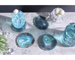 Set van 4 onderzetters voor glazen COASTER 10cm groene edelsteen agaatkwarts handgemaakt - 41557