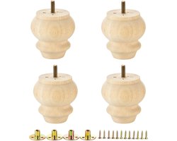 Set van 4 Ongebehandelde Houten Meubelpoten Rond 7.5 cm voor Bank, Kast en DIY Projecten