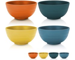 Set van 4 ontbijtkommen, onbreekbaar en herbruikbaar, lichtgewicht, geschikt voor rijstnoedelsoep, snacks, salades en fruit. Vaatwasmachine- en magnetronbestendig, BPA-vrij (multicolor)