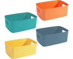 Set van 4 Opbergdozen, Handige Organiser met Handvatten, Kleine Plastic Box voor Huishoudelijk Gebruik, Ideaal voor Badkamer en Kasten, 20 x 14 x 7.5 cm