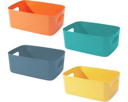 Set van 4 Opbergdozen - Organiser Box met Handvatten - Kleine Plastic Box - Wit - Voor Huishoudelijk Gebruik - Praktische Opbergbasket - Opbergdoos voor Badkamer - 20 x 14 x 7.5 cm - Kleur