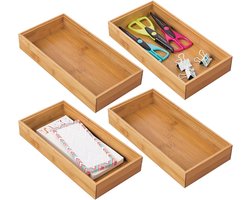 Set van 4 opbergdozen voor bureau en kaptafel, rechthoekige ladekasten van bamboe, hoogwaardige bureauorganizers voor kantoor- en knutselbenodigdheden